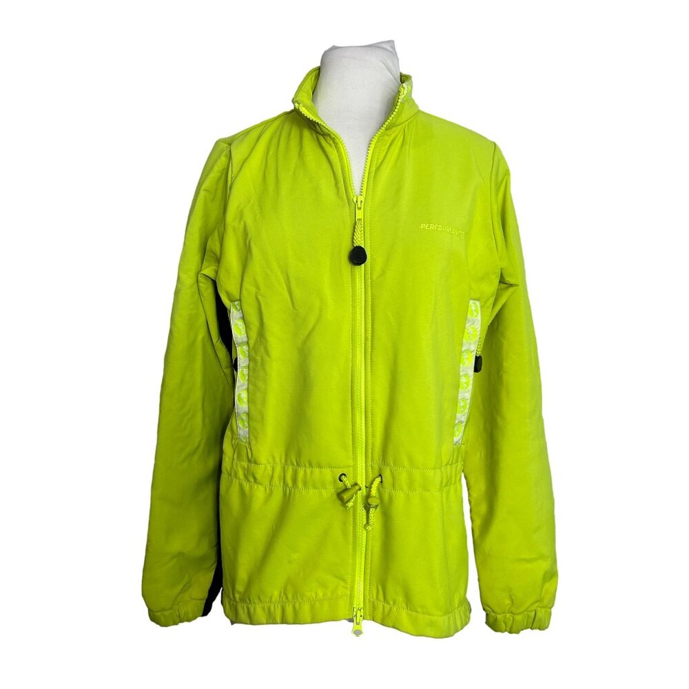 Performance Cycling Jacket Womens Size Small Neon Yellow Black Full Zip Pockets
